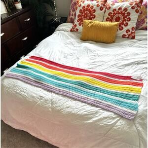 Handmade Crochet Lap Blanket Rainbow Pride Child Baby 52"x18" Vintage